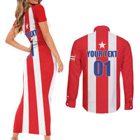 Custom Puerto Rico Football Couples Matching Short Sleeve Bodycon Dress and Long Sleeve Button Shirt Go The Blue Hurricane