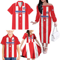 Custom Puerto Rico Football Family Matching Off The Shoulder Long Sleeve Dress and Hawaiian Shirt Go The Blue Hurricane
