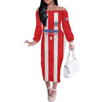 Custom Puerto Rico Football Family Matching Off The Shoulder Long Sleeve Dress and Hawaiian Shirt Go The Blue Hurricane