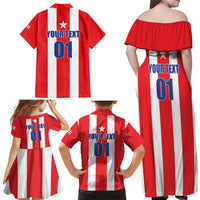 Custom Puerto Rico Football Family Matching Off Shoulder Maxi Dress and Hawaiian Shirt Go The Blue Hurricane