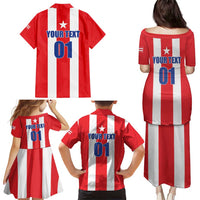 Custom Puerto Rico Football Family Matching Puletasi and Hawaiian Shirt Go The Blue Hurricane