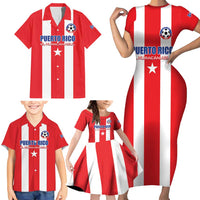 Custom Puerto Rico Football Family Matching Short Sleeve Bodycon Dress and Hawaiian Shirt Go The Blue Hurricane