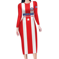 Custom Puerto Rico Football Long Sleeve Bodycon Dress Go The Blue Hurricane