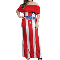 Custom Puerto Rico Football Off Shoulder Maxi Dress Go The Blue Hurricane
