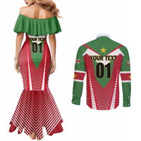 Custom Suriname Football Couples Matching Mermaid Dress and Long Sleeve Button Shirt Go Sranankondre Fubal Pluga
