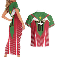 Custom Suriname Football Couples Matching Short Sleeve Bodycon Dress and Hawaiian Shirt Go Sranankondre Fubal Pluga