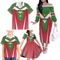 Custom Suriname Football Family Matching Off The Shoulder Long Sleeve Dress and Hawaiian Shirt Go Sranankondre Fubal Pluga