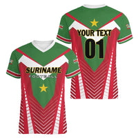 Custom Suriname Football Women V-Neck T-Shirt Go Sranankondre Fubal Pluga