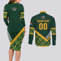 Custom Rugby South Africa Couples Matching Long Sleeve Bodycon Dress and Long Sleeve Button Shirt Baby Boks Go Champions