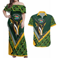 Custom Rugby South Africa Couples Matching Off Shoulder Maxi Dress and Hawaiian Shirt Baby Boks Go Champions