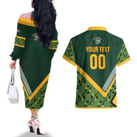 Custom Rugby South Africa Couples Matching Off The Shoulder Long Sleeve Dress and Hawaiian Shirt Baby Boks Go Champions