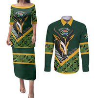 Custom Rugby South Africa Couples Matching Puletasi and Long Sleeve Button Shirt Baby Boks Go Champions
