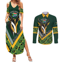 Custom Rugby South Africa Couples Matching Summer Maxi Dress and Long Sleeve Button Shirt Baby Boks Go Champions