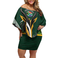 Custom Rugby South Africa Family Matching Off Shoulder Short Dress and Hawaiian Shirt Baby Boks Go Champions