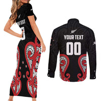 Custom Rugby New Zealand Couples Matching Short Sleeve Bodycon Dress and Long Sleeve Button Shirt Baby Black Go Champions
