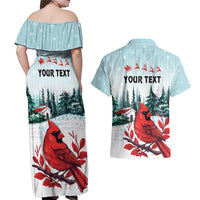 Personalised Cardinal Christmas Couples Matching Off Shoulder Maxi Dress and Hawaiian Shirt Snowflake Xmas Tree - Wonder Print Shop