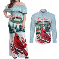 Personalised Cardinal Christmas Couples Matching Off Shoulder Maxi Dress and Long Sleeve Button Shirt Snowflake Xmas Tree - Wonder Print Shop