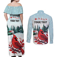 Personalised Cardinal Christmas Couples Matching Off Shoulder Maxi Dress and Long Sleeve Button Shirt Snowflake Xmas Tree - Wonder Print Shop