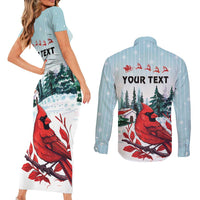 Personalised Cardinal Christmas Couples Matching Short Sleeve Bodycon Dress and Long Sleeve Button Shirt Snowflake Xmas Tree - Wonder Print Shop