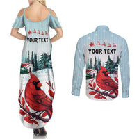 Personalised Cardinal Christmas Couples Matching Summer Maxi Dress and Long Sleeve Button Shirt Snowflake Xmas Tree - Wonder Print Shop