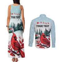 Personalised Cardinal Christmas Couples Matching Tank Maxi Dress and Long Sleeve Button Shirt Snowflake Xmas Tree - Wonder Print Shop