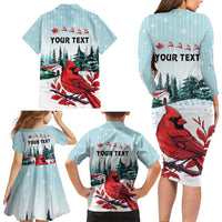 Personalised Cardinal Christmas Family Matching Long Sleeve Bodycon Dress and Hawaiian Shirt Snowflake Xmas Tree - Wonder Print Shop