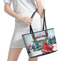 Cardinal Christmas Leather Tote Bag Snowflake Xmas Tree - Wonder Print Shop