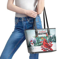 Cardinal Christmas Leather Tote Bag Snowflake Xmas Tree - Wonder Print Shop