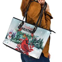 Cardinal Christmas Leather Tote Bag Snowflake Xmas Tree - Wonder Print Shop