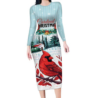 Personalised Cardinal Christmas Long Sleeve Bodycon Dress Snowflake Xmas Tree - Wonder Print Shop