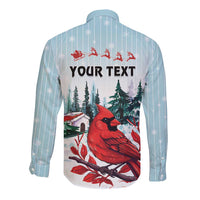 Personalised Cardinal Christmas Long Sleeve Button Shirt Snowflake Xmas Tree - Wonder Print Shop