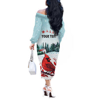 Personalised Cardinal Christmas Off The Shoulder Long Sleeve Dress Snowflake Xmas Tree - Wonder Print Shop