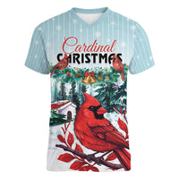Personalised Cardinal Christmas Women V-Neck T-Shirt Snowflake Xmas Tree - Wonder Print Shop