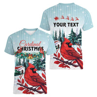 Personalised Cardinal Christmas Women V-Neck T-Shirt Snowflake Xmas Tree - Wonder Print Shop