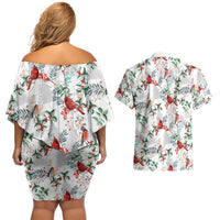 Cardinal Christmas White Couples Matching Off Shoulder Short Dress and Hawaiian Shirt Xmas Pattern - Wonder Print Shop