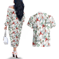 Cardinal Christmas White Couples Matching Off The Shoulder Long Sleeve Dress and Hawaiian Shirt Xmas Pattern - Wonder Print Shop