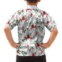 Cardinal Christmas White Family Matching Off The Shoulder Long Sleeve Dress and Hawaiian Shirt Xmas Pattern - Wonder Print Shop