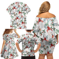 Cardinal Christmas White Family Matching Off Shoulder Short Dress and Hawaiian Shirt Xmas Pattern - Wonder Print Shop