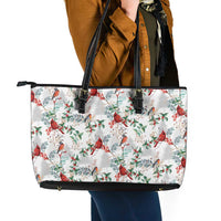 Cardinal Christmas White Leather Tote Bag Xmas Pattern - Wonder Print Shop