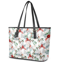 Cardinal Christmas White Leather Tote Bag Xmas Pattern - Wonder Print Shop