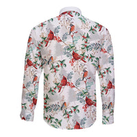 Cardinal Christmas White Long Sleeve Button Shirt Xmas Pattern - Wonder Print Shop
