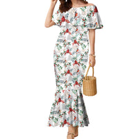 Cardinal Christmas White Mermaid Dress Xmas Pattern - Wonder Print Shop