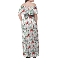 Cardinal Christmas White Off Shoulder Maxi Dress Xmas Pattern - Wonder Print Shop