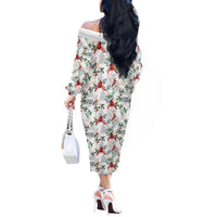 Cardinal Christmas White Off The Shoulder Long Sleeve Dress Xmas Pattern - Wonder Print Shop