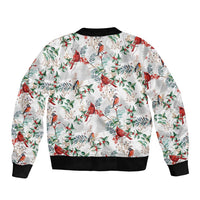 Cardinal Christmas White Sleeve Zip Bomber Jacket Xmas Pattern - Wonder Print Shop