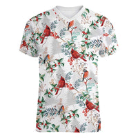 Cardinal Christmas White Women V-Neck T-Shirt Xmas Pattern - Wonder Print Shop