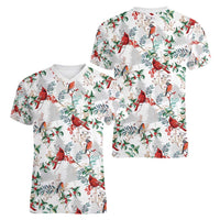 Cardinal Christmas White Women V-Neck T-Shirt Xmas Pattern - Wonder Print Shop
