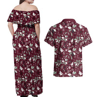 Cardinal Christmas Wine Red Couples Matching Off Shoulder Maxi Dress and Hawaiian Shirt Xmas Pattern - Wonder Print Shop