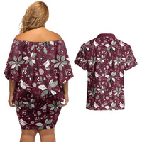 Cardinal Christmas Wine Red Couples Matching Off Shoulder Short Dress and Hawaiian Shirt Xmas Pattern - Wonder Print Shop