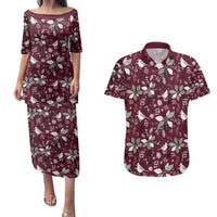 Cardinal Christmas Wine Red Couples Matching Puletasi and Hawaiian Shirt Xmas Pattern - Wonder Print Shop
